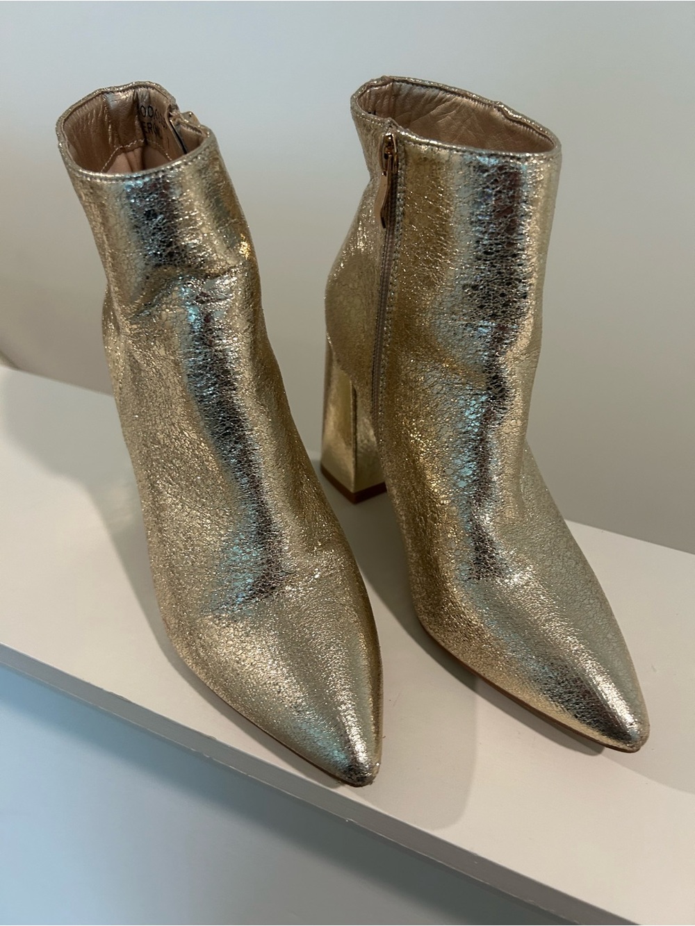 Shu Shop size 7 Metallic Gold Pointed-Toe Ankle Boots - Women